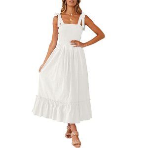Summer Boho Spaghetti Strap Square Neck Ruffle A Line Beach Long Maxi Dress